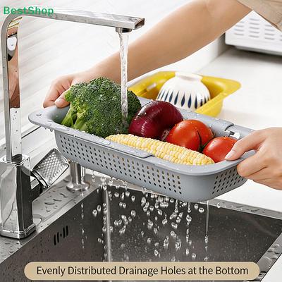 Double-layer Expandable Kitchen Sink Strainer Basket, Home Sink Storage Draining Rack, Fruit Tray Storage Basket