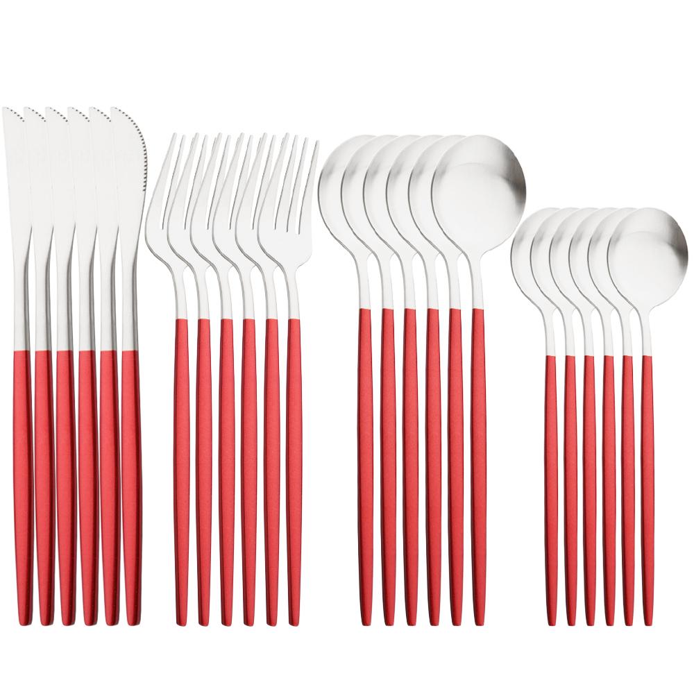 JANKNG 24Pcs Matte Dinnerware Golden Knife Fork Dessert Spoons Flatware Set Stainless Steel Cutlery Set Kitchen Silverware Set