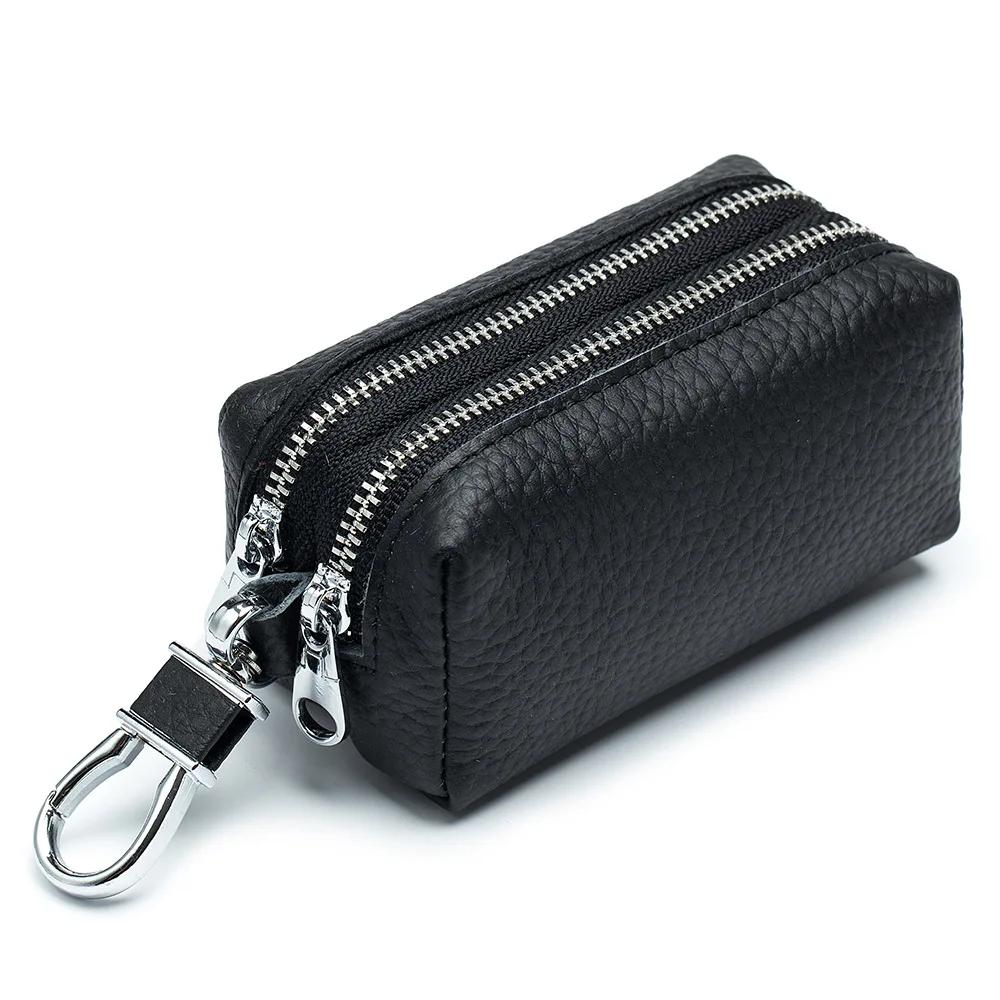 Echte Leder Auto Schlüsselbörsen Mode Schlüsselhalter Hausmeister Schlüssel Organizer Doppelreißverschluss Schlüsselanhänger Etui Schlüssel Tasche Münzbeutel