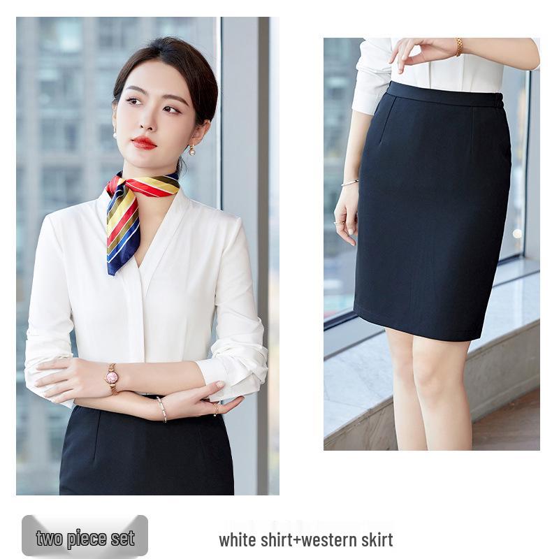 Women's Professional Suit Skirt and Shirt Uniform for Salon, Hotel Reception, and Flight Attendant Workwear
