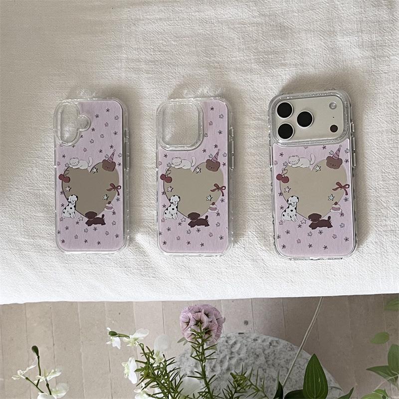 Heart Mirror Dog iPhone 17/16 Pro Max/15 Pro Case with Colorful Flowers iPhone 16 Pro Max
