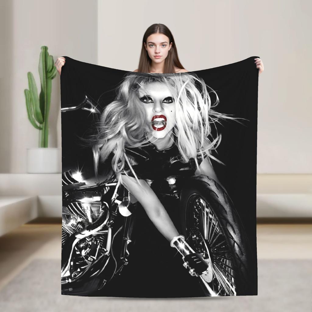 Lady Singer Rock Album Gagas Knitted Fashion Blankets Y2K Tour Flannel Throw Fashion Blanket Rug Piece Ultra-Soft Warm Bedspread Multifuncti