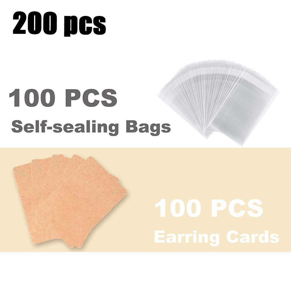 

1set/200pcs Earring Display Cassette with 100 Earring Clip Cards and 100 Jewellery Packs for Earring Necklace Jewellery Pouch 3.5 x 2.4 inches (Brown) 100sets
