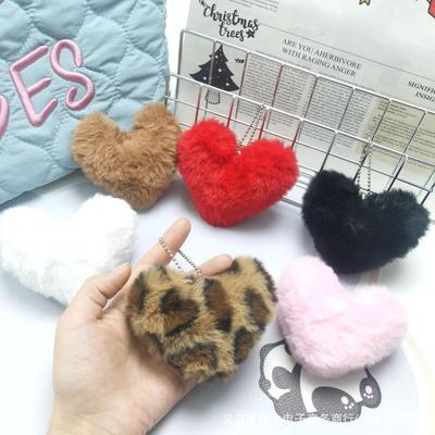 Leopard Print Plush Heart Pendant for Bags and Hair Accessories In Claw Machines