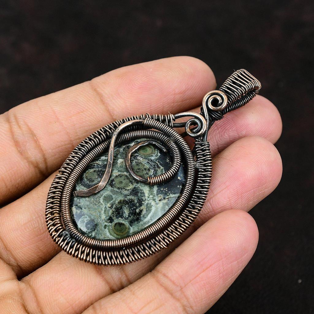 Kambaba Jasper Pendant Copper Wire Wrapped Gemstone Pendant Handmade Designer Pendant Copper Jewelry Gift For Her Jasper Jewelry For Mother
