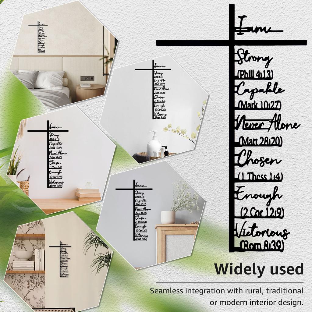 Metallkreuz Wandkunst Schrift inspirationale Glaubenserklärung Design Vintage Wanddekoration Kreuz Hängende Kunst für Zuhause Kirchen Dekoration