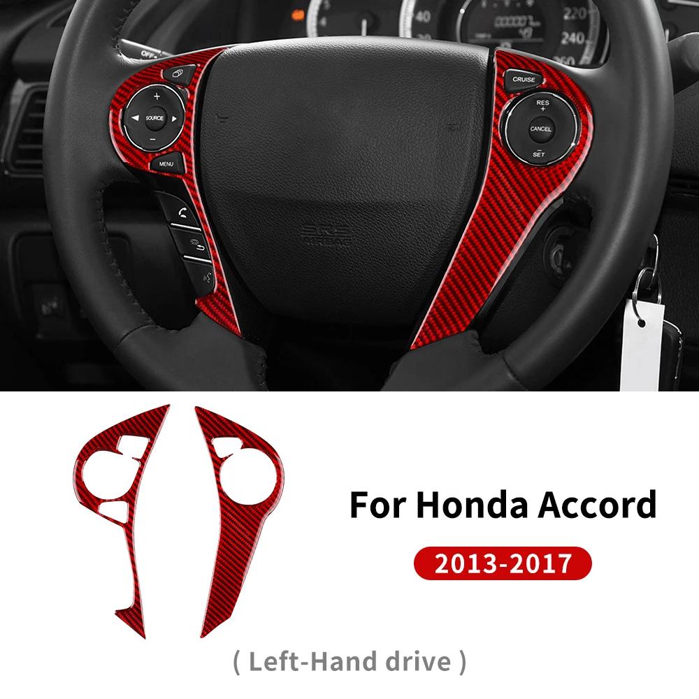 Real Soft Carbon Fiber LHD Car Steering Wheel Button Interior Trim Accessories For Honda Accord 2013 2014 2015 2016 2017 Accs