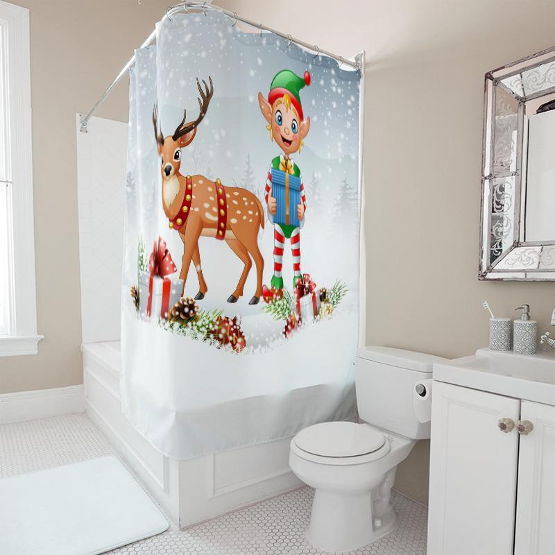 Tu Christmas Deer Shower Curtain Festive Holiday Forest Animals Bathroom Decor Backdrop Waterproof Holiday Home Xmas Gift Idea