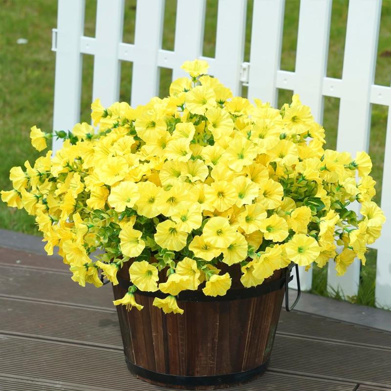 4 Bundles Artificial Flowers Outdoors Fake Flowers Realistic Bonsai Shrub Garden Home Decor Morning Glory Vibrant