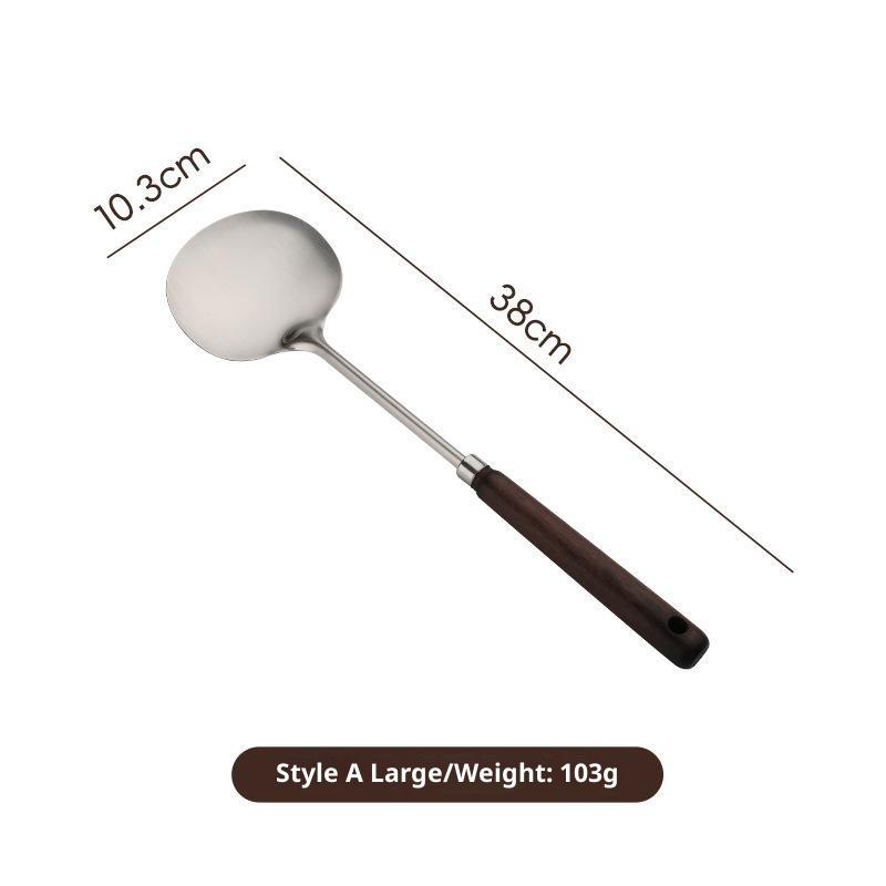 Stainless Steel Cooking Utensil Ergonomic Non-slip Wooden Handle Food Safe Cookware for Home Kitchen Student Dorm Use