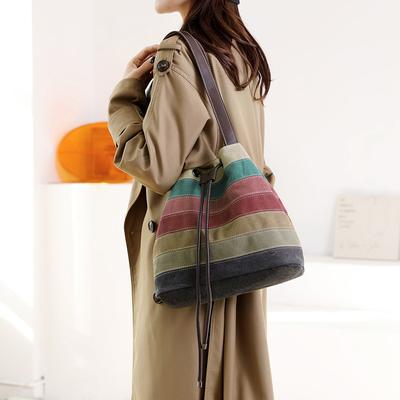 Große Schultertasche aus Canvas in Kontrastfarbe für Damen