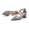 Factory Direct Sales Pointed Thick Heel Zebra Pattern Hollow Cross Belt Satin Hollow Comfortable Non-grinding Feet Women's Shoes