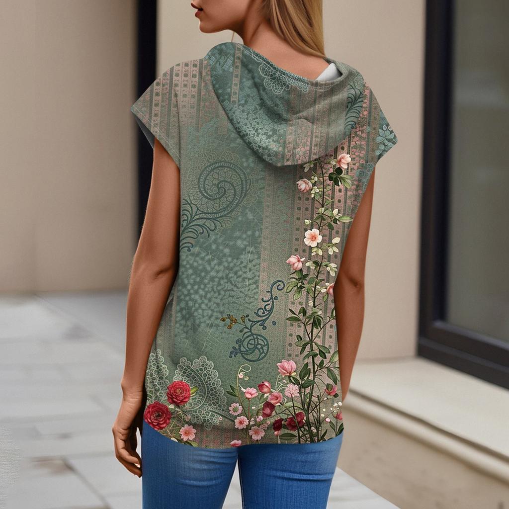 Damesommer hetteermløse t-skjorter hettegenser tunika topper avslappet løs tunika sweatshirts