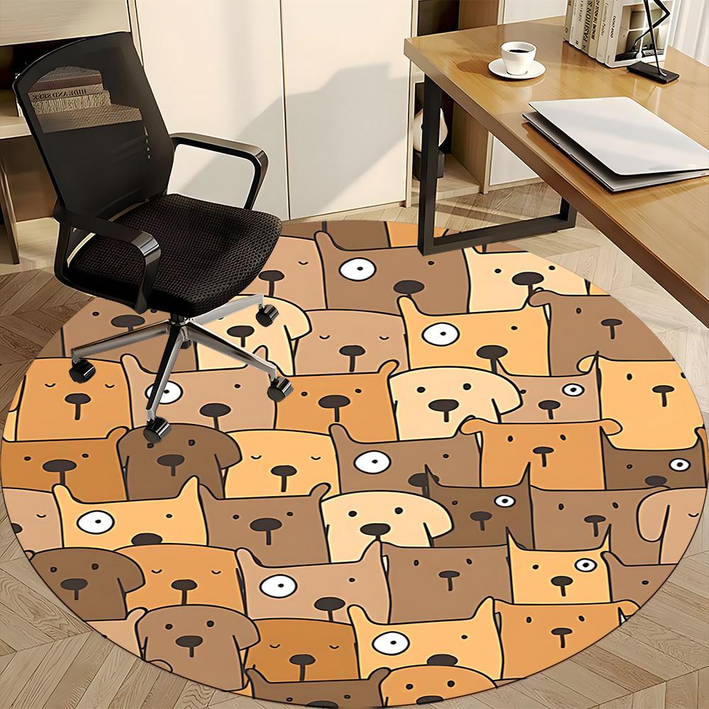 1pc Dogs Pattern Office Round Area Rug, Indoor Mat Suitable For Office, Under Office Chairs Bedroom Living Room Home Decor, Room Deco