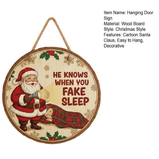 Christmas Welcome Door Sign Cartoon Santa Claus Door Hanging Sign Xmas Holiday Party Front Door Hanger Decoration Decorative Wall Plaque