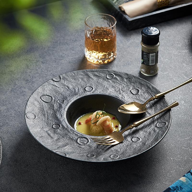 BRMeteorite Style Ceramic Plate French Restaurant Main Dish Cuisine Tableware Dessert Steak Plate Creative Home Kitchen TablewareEY