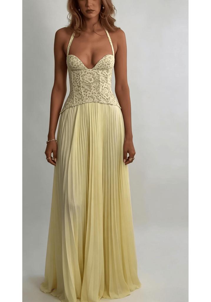 Damenmode Rückenfreies Neckholder-Rüschenkleid - Sexy und Stilvolles tief ausgeschnittenes Design