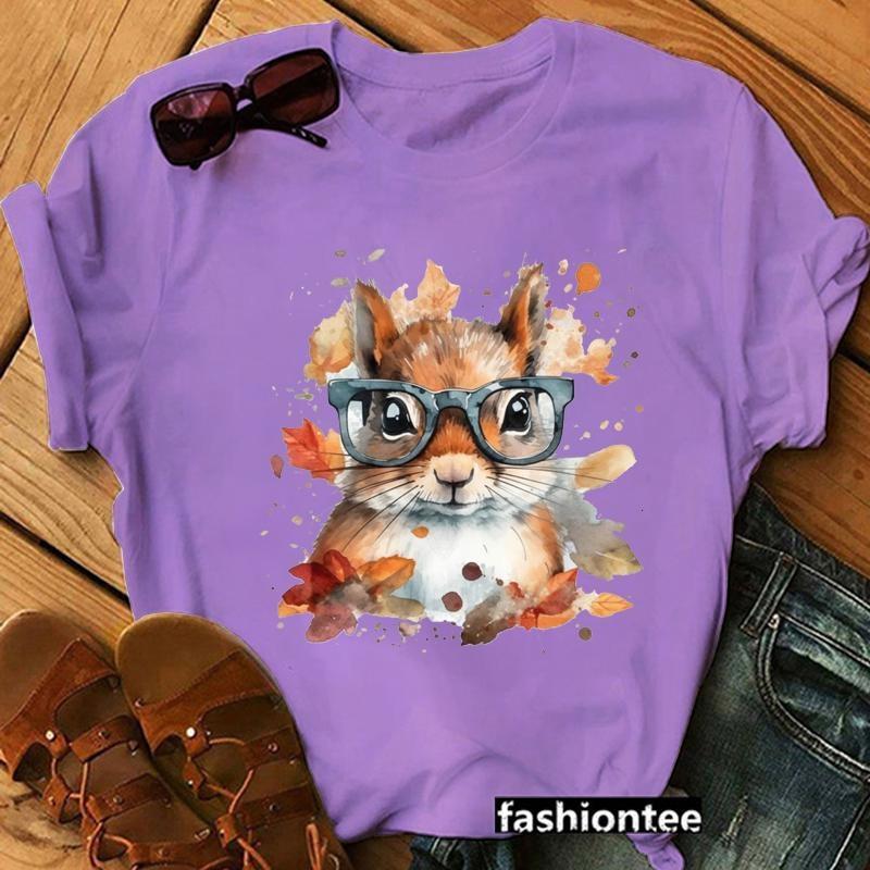 Cute Squirrel Pattern Printed T-Shirt Personalized Creative Casual Round Neck Shirt Funny Squirrel T-Shirt Top