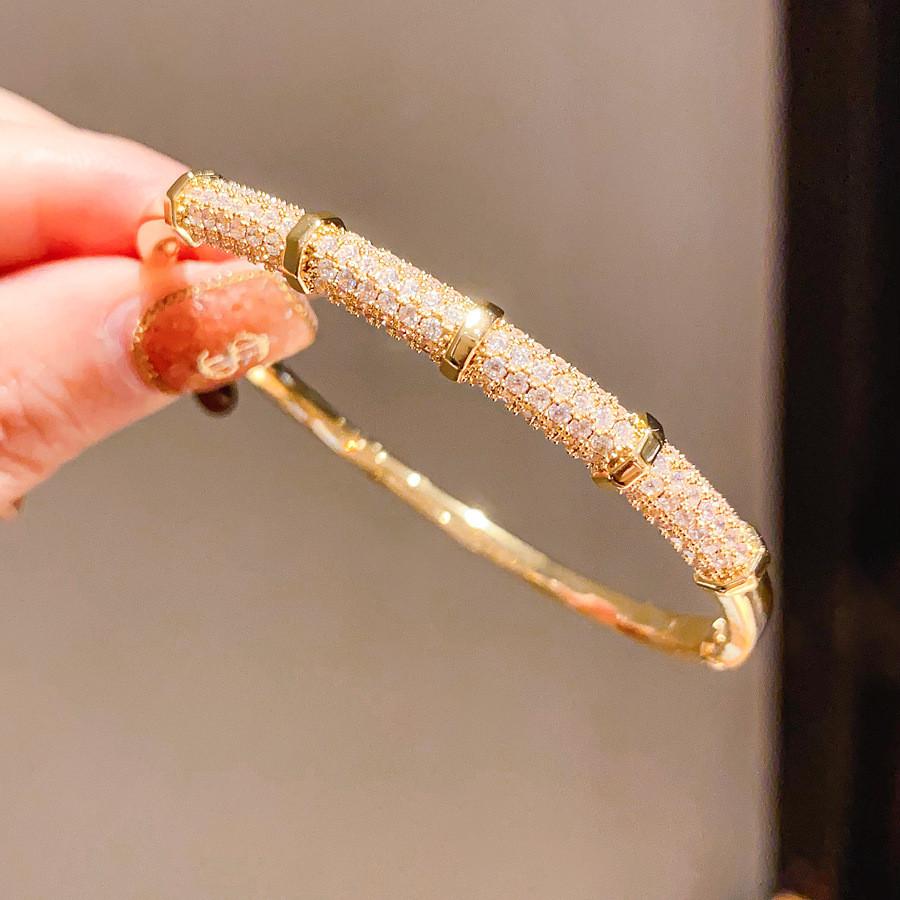 18k Gold Plated Zircon Stone Round Cuff Bracelet For Women Fashion Accessories