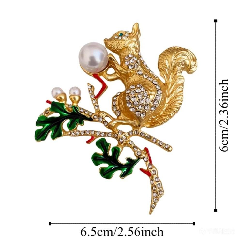 Rhinestone Studded Pearl Vintage Squirrel Pin Gold Squirrel Animal Lapel Pins  New Year Gifts