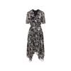 LANCY Women's Black V-Neck Floral Silk Blend French Dress