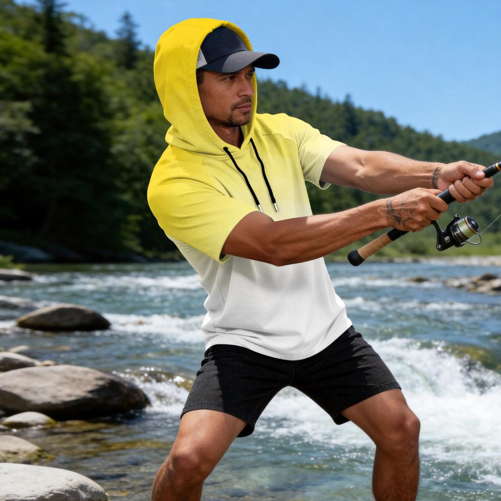 Men's Short Sleeve Hoodie UPF50+ Sun Protection Casual Sports Fishing Outdoor Lightweight Breathable Quick Dry Sweatshirt