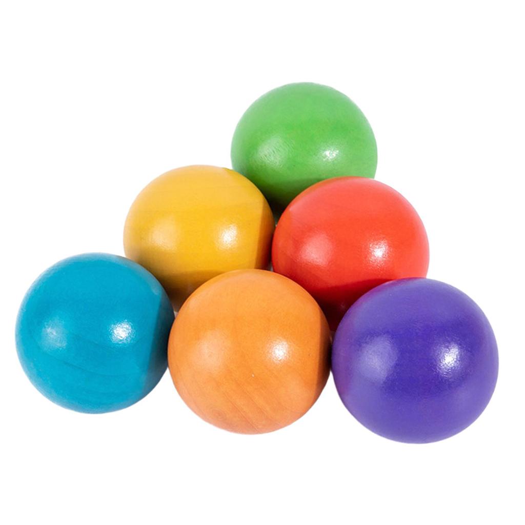 6 Pieces Rainbow Wooden Balls Color Sorting Matching Games Counting Toys Learning Materials for Boys