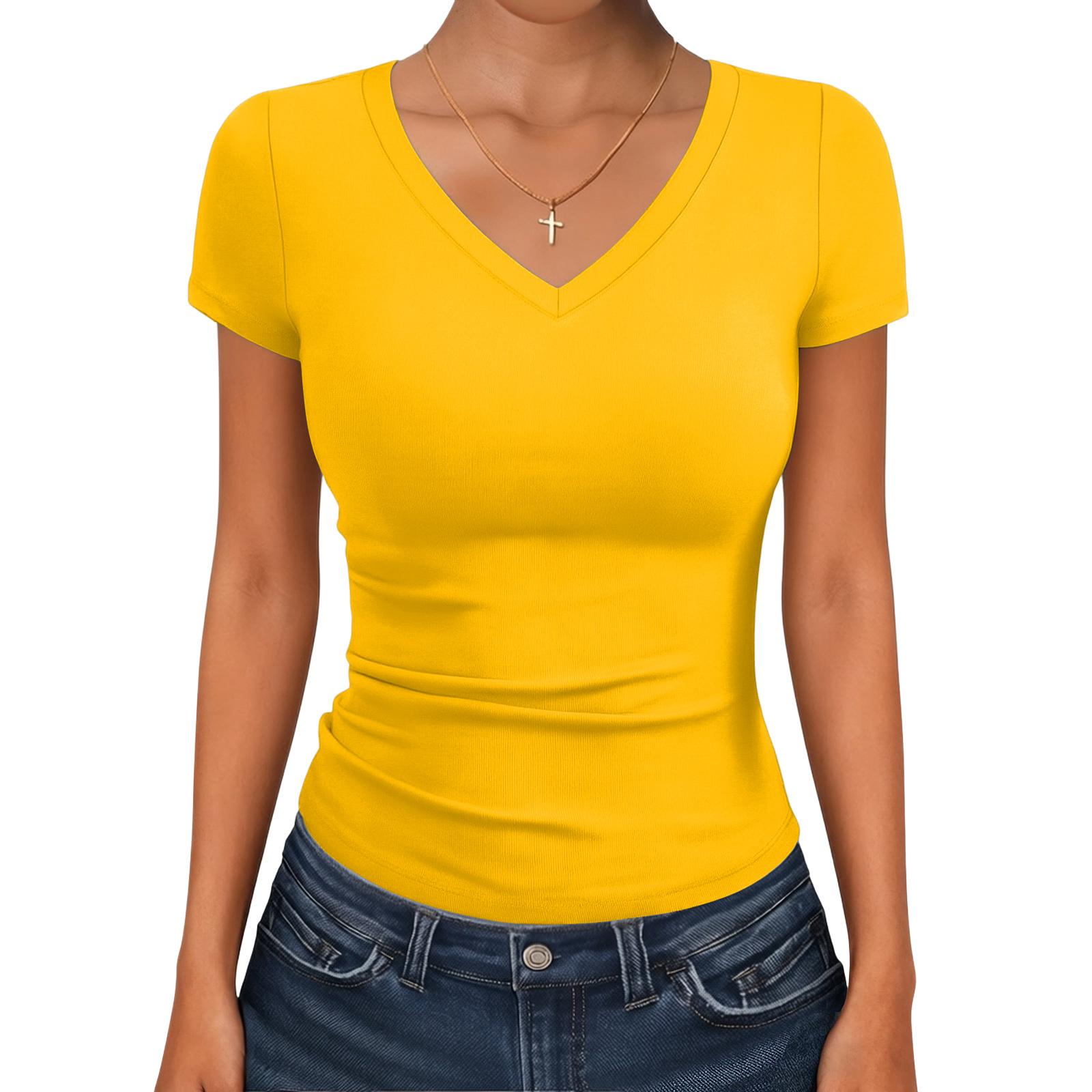 

Women s Slim-Fit V-Neck Short-Sleeve T-Shirt Top XL жовтий