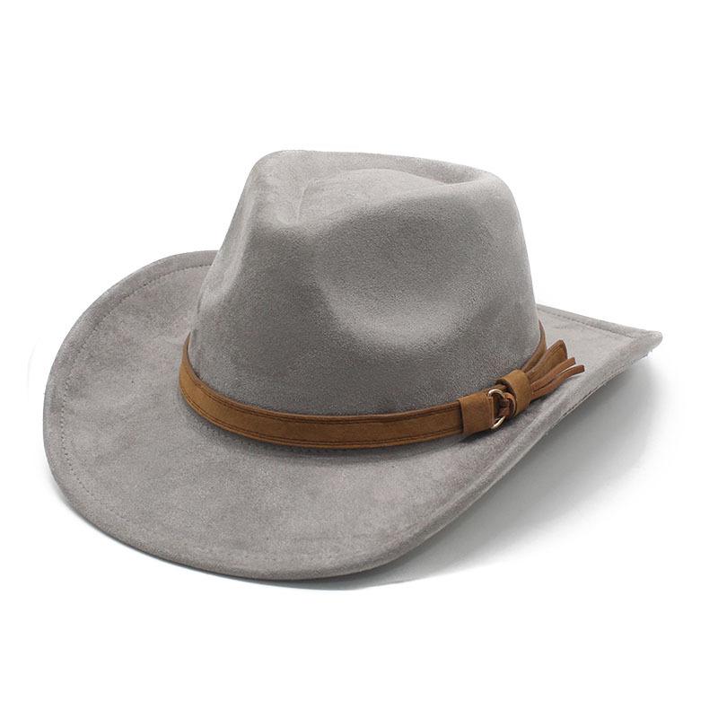 Women Men Suede Cowgirl Hats Vintage Wide Brim Western Hat with Belt