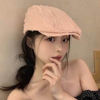 Retro Solid Color Striped Beret Women's Spring and Summer Literary and Retro Versatile Face Small Thin Newsboy Cap