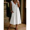 2026 New Women's Solid Color Lace Decorated Sleeveless Dress V-neck Casual Dress