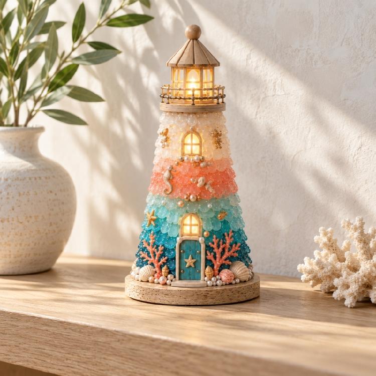 Standing Lighthouse Craft Set with Plastic Parts for Indoor Decoration, Handcrafts Assembly, and Handmade Gifting