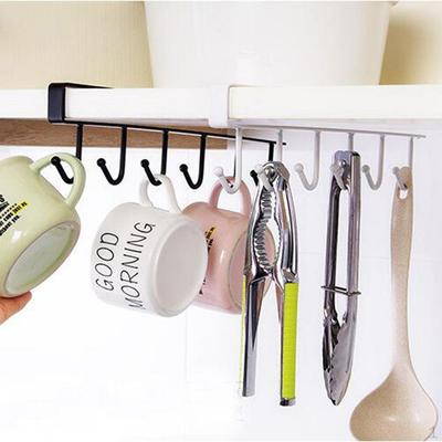 2Pcs 6 Hook Under Cabinet Glass Holder Mug Hooks Hanging Rack Coffee Cup White