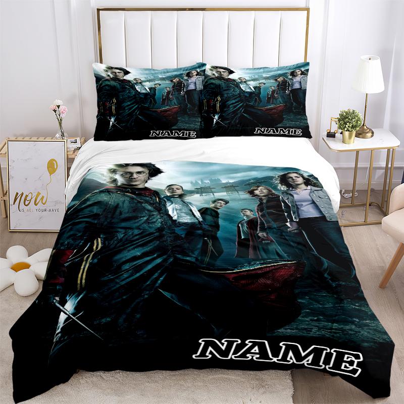 Custom Name Cartoon Harryl Bedding 3 Piece Set HD Print Duvet Cover Pillowcases for Teens Adult Bedroom Decoration