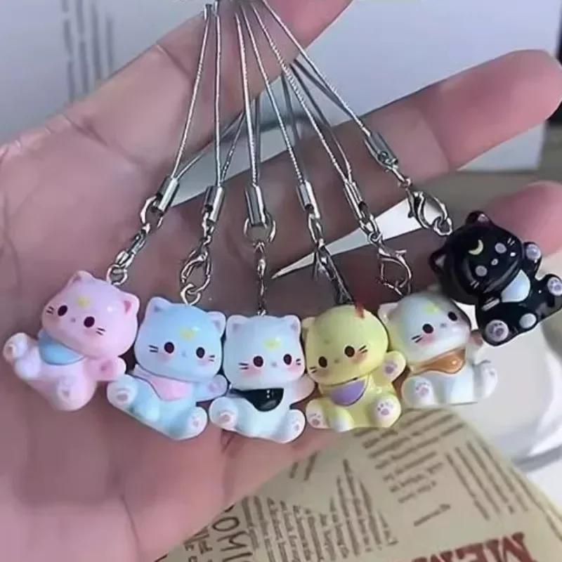 Fashion New Cartoon Small Cat Cute Keychain Phone Chain Resin Keyring Bag Pendant Couple Key Chains Gifts Women for Jewelry