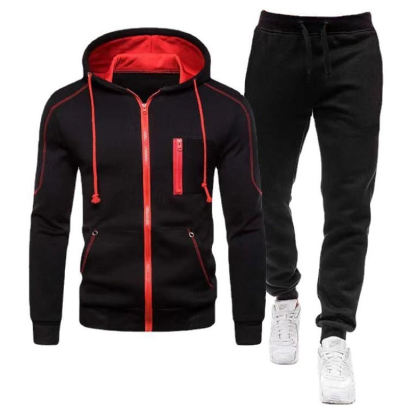 Mens Hooded Sweatshirt Set Casual Two-Piece Outfit Loose Fit Fleece-Lined Winter Sportswear