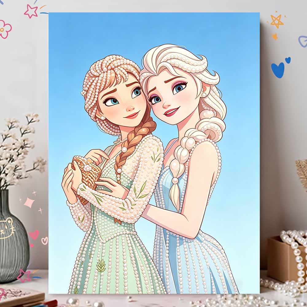 Disney Pearl Painting Frozen Anna and Elsa Sisters Handmade DIY Pearl Gem Painting Pictures Crafts Special Shape Home Wall Decoration