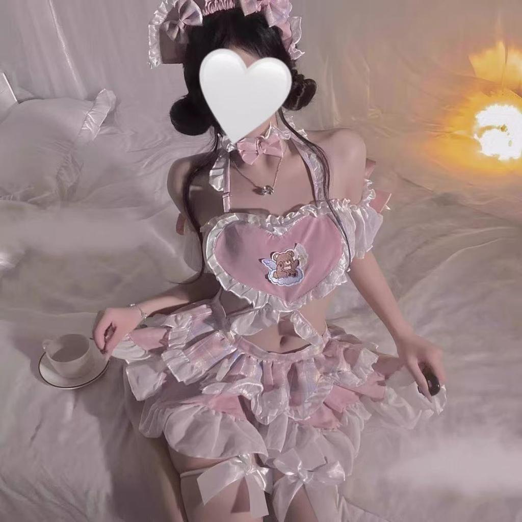 Sweetheart bear lolita maid pleated skirt love cartoon cute one-piece cos pure desire super cute girl suit