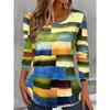 Spring and Autumn Round Neck 3D Printed Top Fashionable Casual Vintage Long Sleeved Women's T-shirts