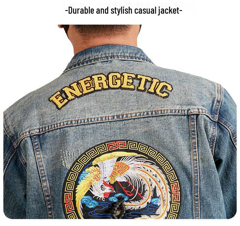 Xintang Mens Retro Heavy Industry Denim Jacket – High Street Turn-Down Collar Shirt Jacket 2025, American Loose Fit Top