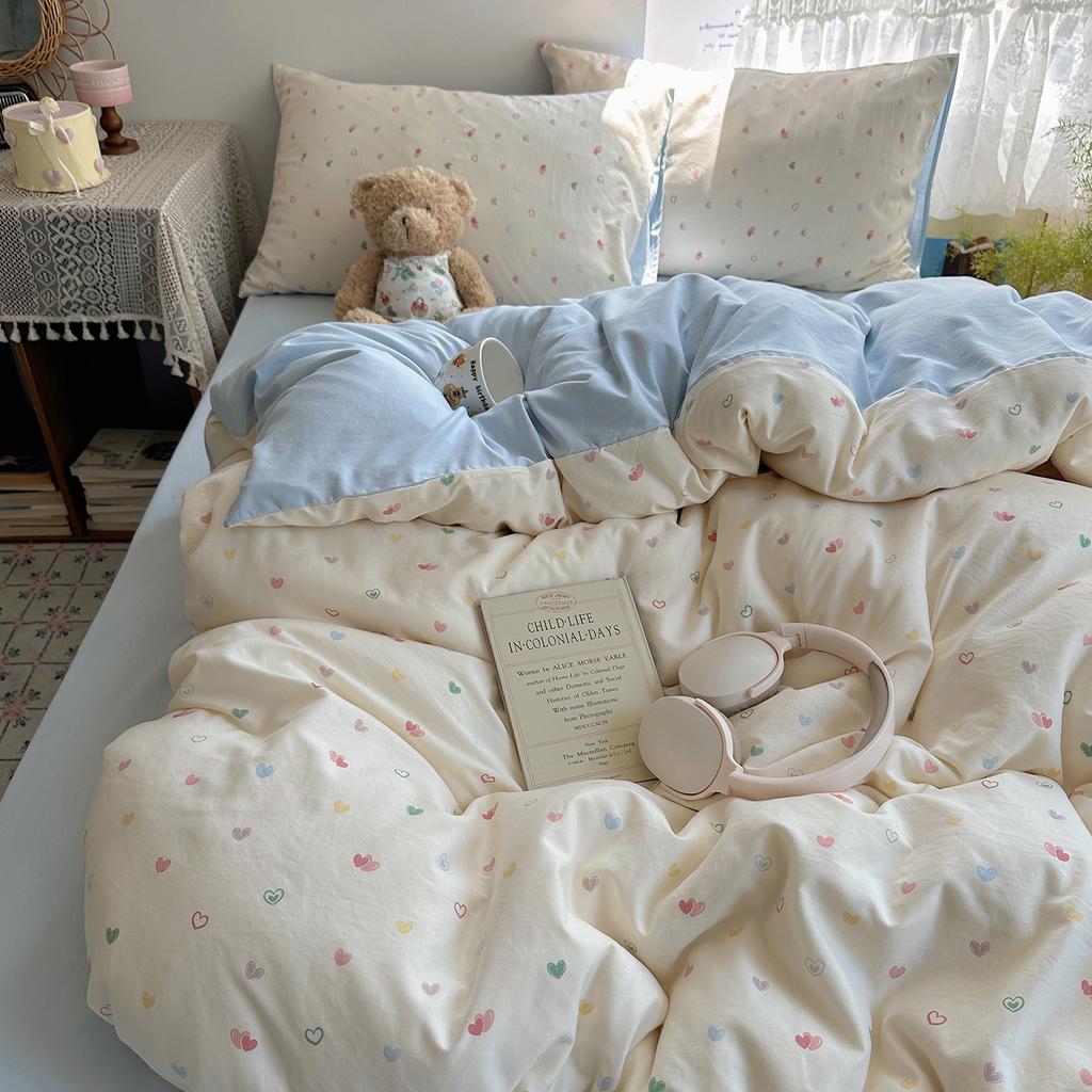 Class A Mother and Baby Grade Pure Washed Cotton Four-piece Set Ins Small Fresh Bed Sheet Quilt Cover Student Dormitory Style Bedding Set