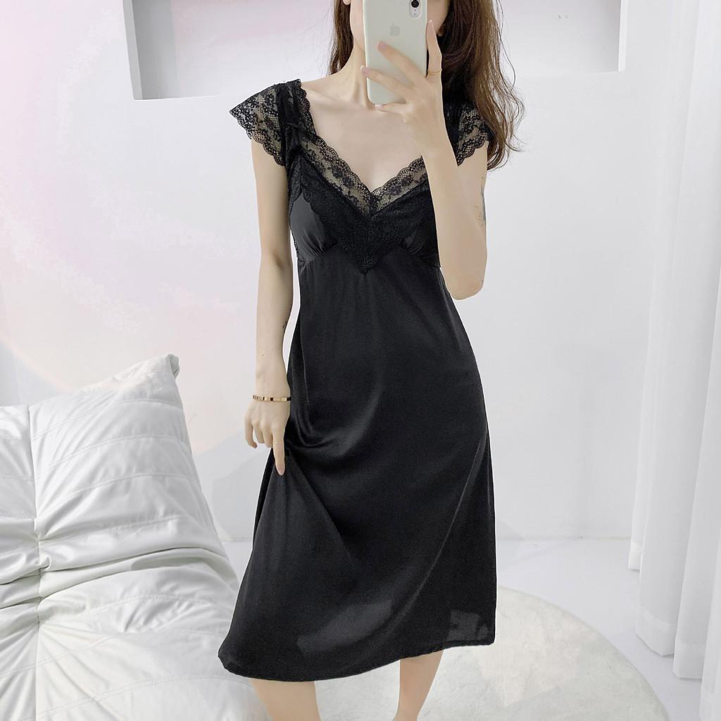 Ice Silk Slip Dress For Women With Vneck And Padding For Sleep And Lounge