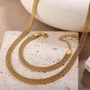 European & American Woven Mesh Stainless Steel Necklace & Bracelet Set – Simple Hollow-out Design