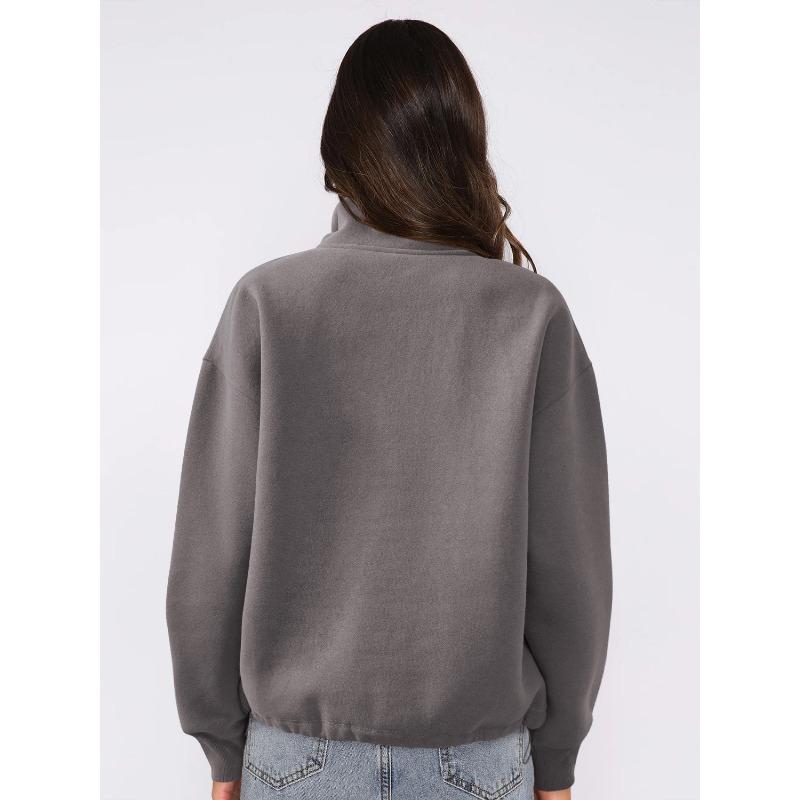 Damen S Halber Reißverschluss Langarm Sweatshirt Kontrastfarbe Lässiges Oberteil