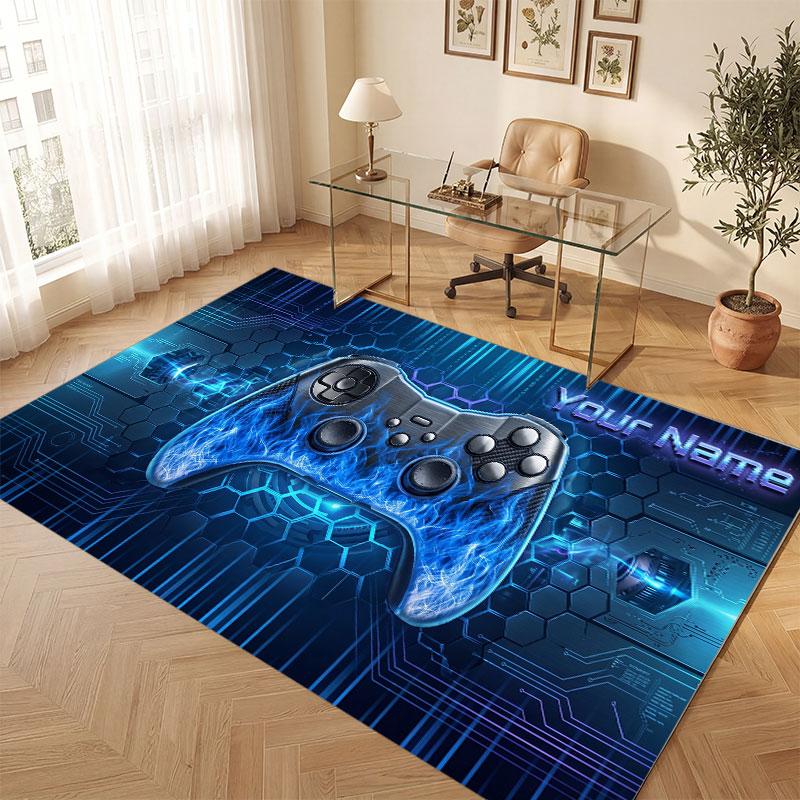 Game Controller Theme Crystal Velvet Floor Rug Personalized Custom Name Text Warm Carpet Home Decoration