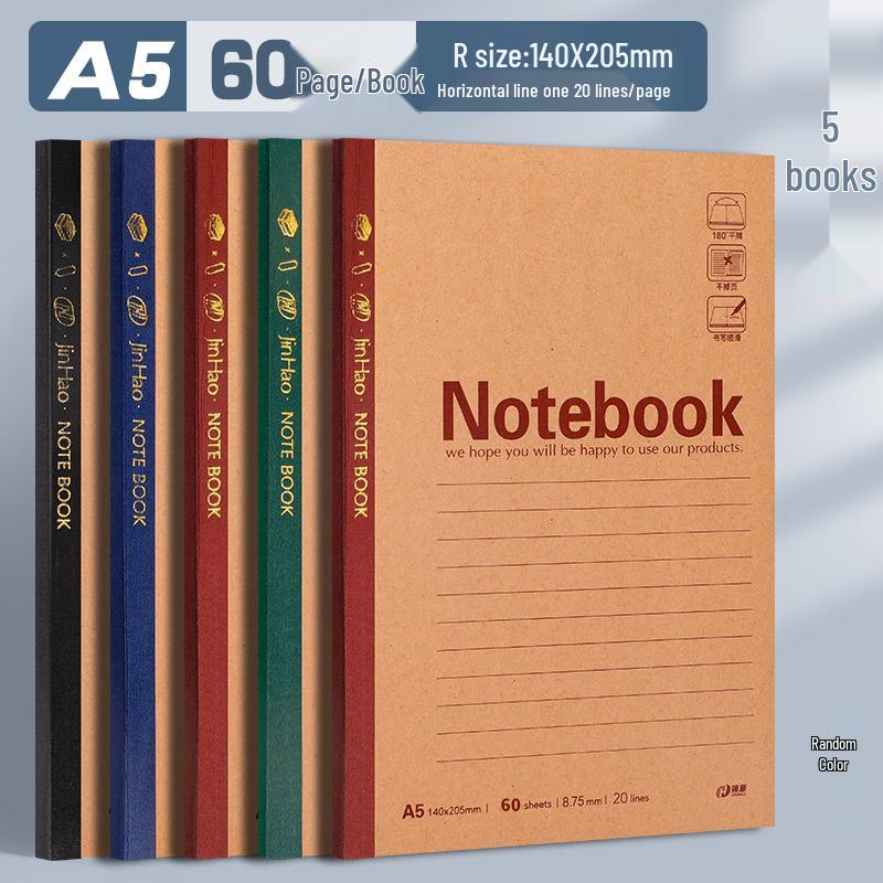 A5 Thickened Soft Cover Lined Notebook - Wireless Glue Bound Wrap-Around for College Students and Classroom Use