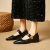 Women's Coarse Heel Shoes Autumn New Pointed Head Shallow Mouth Metal Buckle Anti-slip Wear-resistant Low-top Shoes