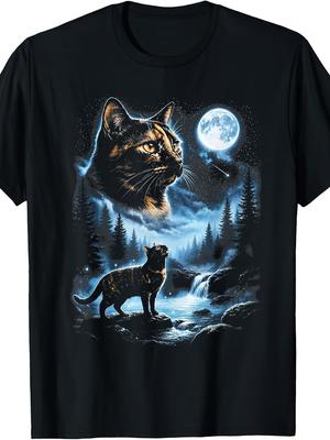 Tortoiseshell Cat Howling At Moon Celestial Parody Graphic T Shirt Unisexs TShirts For Summer Unisex AllSeason