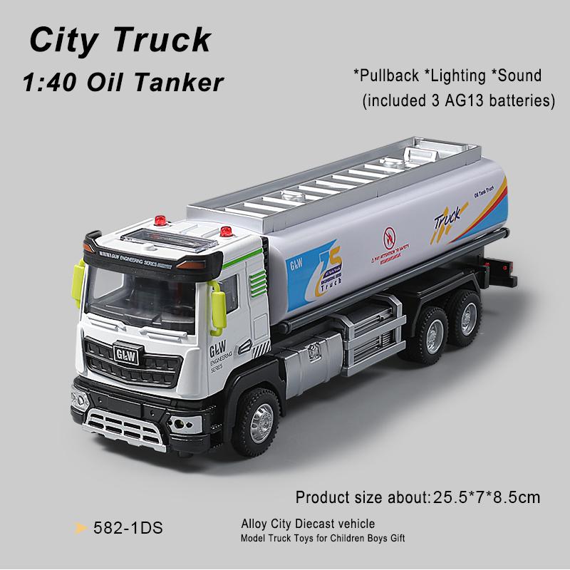 1:40 2 Style Model Ciężarówki Transportowej Miejskiej Symulacja Odlew Ciśnieniowy Miejski Zbiornikowiec Olejowy Pojazd Dźwięk i Światło Zabawki Dla Dzieci Prezent