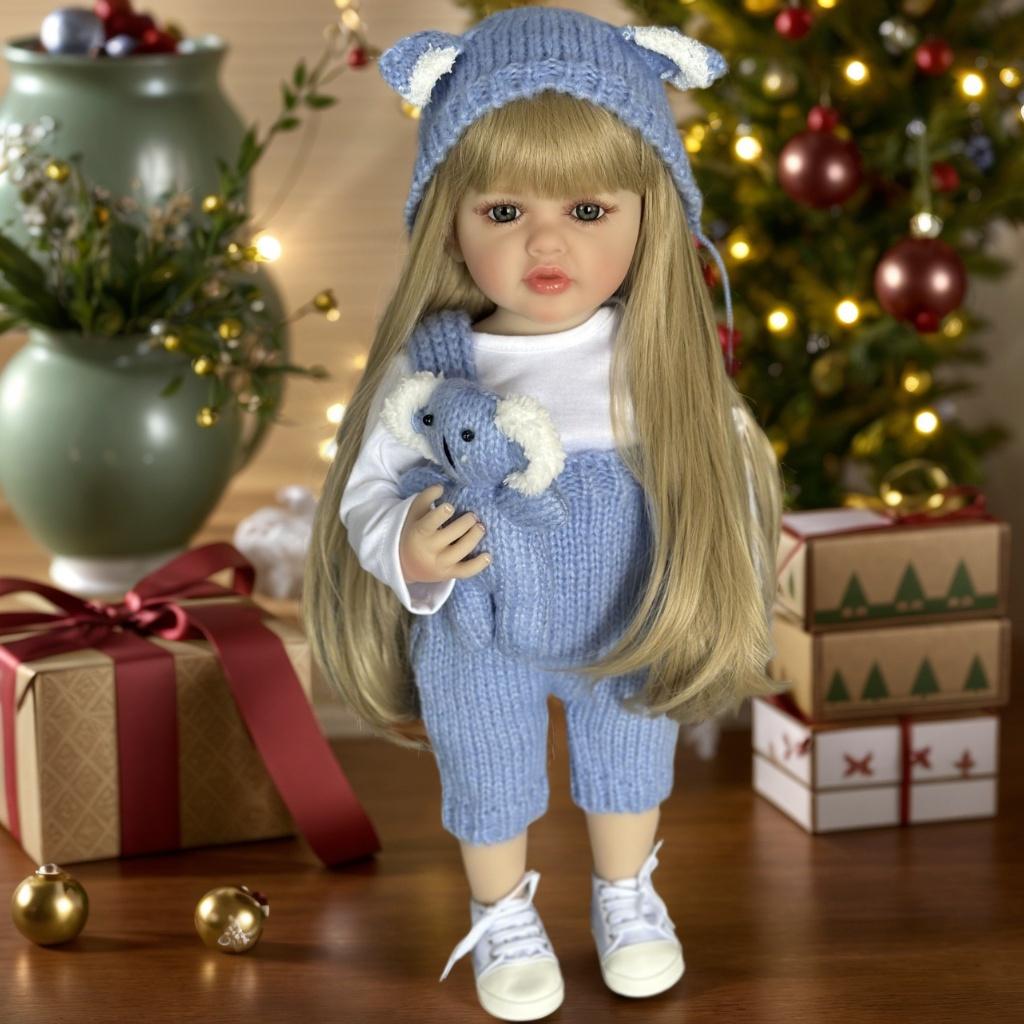 BZDOLL 55cm 22inch Full Vinyl Body Lifelike Reborn Baby Girl Doll Long Hair Princess Toddler Baby Toy Birthday Gift